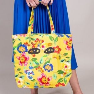 CLARE V SATURDAY TOTE Floral Canvas w/Black Eyes